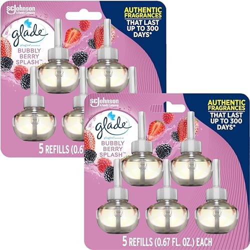 Glade PlugIns Refills Air Freshener, Scented and Essential Oils for Home and Bathroom, Bubbly Berry Splash, 3.35 Fl Oz, 10 Count