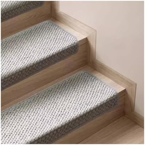Bullnose Carpet Wool Stair Treads Non-Slip for Wooden Steps Indoor, Self-Adhesive Stair Protectors Soft Comfortable Carpet Runner,Pet Friendly Stair Rugs Covers Mats Staircase Step Covers,Washable(Gra