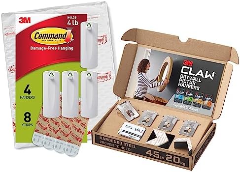 3M CLAW Drywall Picture Hangers holds 45 lb. & Command Sawtooth Picture Hangers, White, 4-Hangers