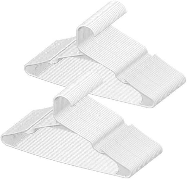 VEVOR Hangers, 0.2 in Ultra-Thin, 50 Pack White Plastic Hangers with Stable Triangular Top Structure & Wider Notch Design, Non-Slip Space Saving Hangers, Fit for T-Shirt, Shirt, Sling & Pant