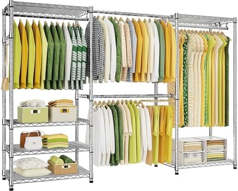 Ulif E1 Heavy Duty Closet Garment Rack, 6 Tiers Adjustable Metal Freestanding Expandable Clothing Storage with 4 Hanger Rods, Easy to Assemble Wardrobe, 71.4" H x (70" - 88.2") L x 14" D, Chrome