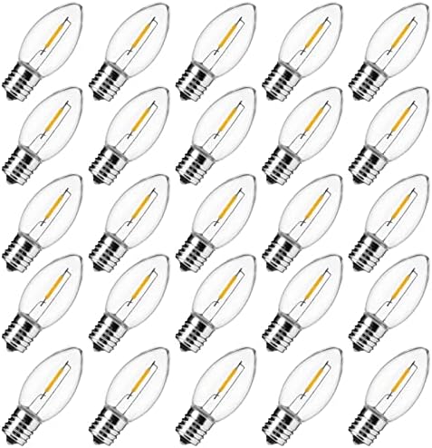 Brightown 25 Pack C9 LED Christmas Light Bulbs, Warm White Plastic C9 Shatterproof LED Bulbs Replacement for Christmas String Lights, E17 Intermediate Base,Commercial Dimmable Holiday Lights