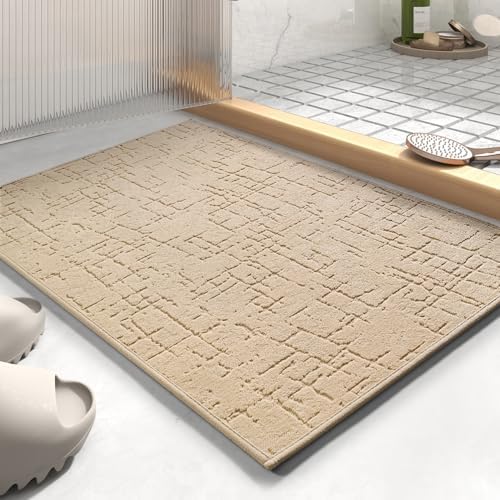 AMOAMI-Bath Mat-Absorbent Quick Dry Bathroom Floor Mats-Washable Rubber Backing Bath Mats for Bathroom Rugs Fit Under Door-Bath Rug for in Front of Sink Bathtub Shower Room, Camel 17''x24''