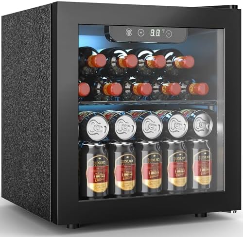 Wine Cooler, 12 Bottle/48 Can Beverage Refrigerator, Mini Fridge Glass Door with Adjustable Shelves, Digital Temperature Display, Freestanding Small Wine Fridge for Soda, Wine or Beer