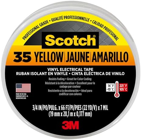 Scotch Vinyl Electrical Color Coding Tapes 35-35 3/4x66 yellow vinyl color coding tape