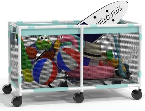 280 Gallon 69" Lx32 Wx35 H Extra Large Swimming Pool Storage Bin, Pool Noodles Holder, Toys, Floats, Balls and Floats Equipment Mesh Rolling Storage Organizer Bin, Summer Vitality Mint Style