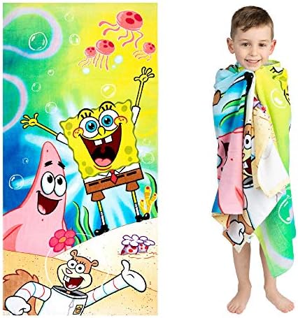 Franco Kids Super Soft Cotton Beach Towel, 58 in x 28 in, Spongebob Squarepants