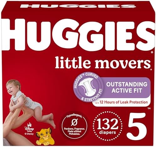 Huggies Size 5 Diapers, Little Movers Baby Diapers, Size 5 (27+ lbs), 132 Count, Packaging May Vary