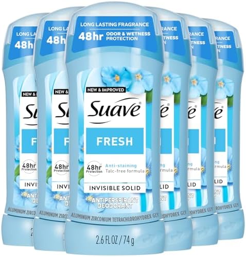 Suave Deodorant for Women, Fresh – Invisible Solid Antiperspirant Deodorant Stick, 48H Protection, 2.6 Oz Ea (Pack of 6)