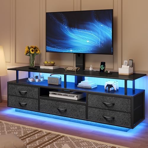 BTHFST TV Stand with Mount for 32/55/65/70 inch TVs, 51.2" LED TV Stand with Power Outlets & Storage, Entertainment Center with Storage for Living Room, Bedroom Black