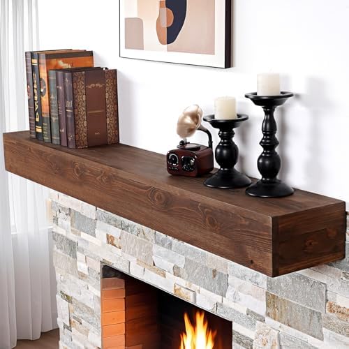 G GOOD GAIN Fireplace Mantel 54 inch - Handcrafted Rustic Solid Wood Mantel l Floating Mantle Shelves Decor for Wall, Bedroom, TV, Books, Livingroom.DarkWalnut