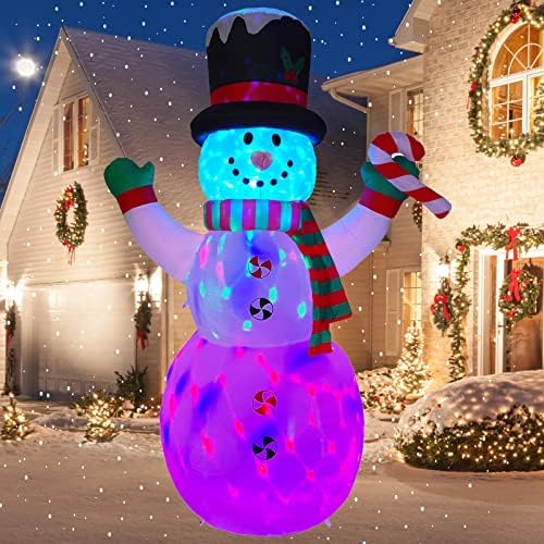 8FT Inflatable Snowman Christmas Outdoor Yard Decorations Outside Giant Tall Cute Blow Up Decoration with Built-in Colorful Rotating LED Lights for Indoor Holiday Party Yard Garden Lawn Xmax