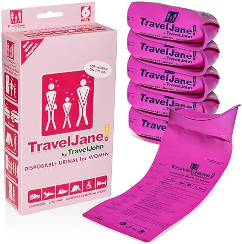TravelJane Disposable Urinal for All Genders, Adults, and Children (6 Pack) Designed for Emergencies, Travel, Camping, Long Car Rides and More - 28oz/800ml Capacity (TJ1R-C)