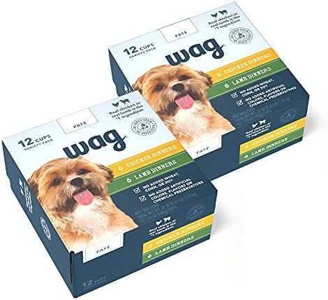 Amazon Brand β Wag Wet Dog Food Cups, Chicken & Lamb Pate Variety Pack, 3.5 Oz, Pack of 24