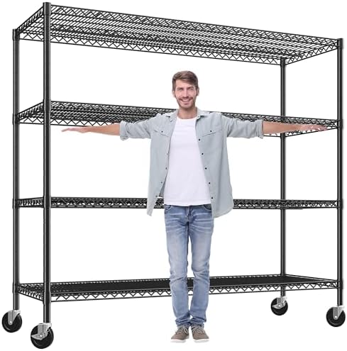 REIBII 60" W Storage Shelves 2878LBS Wire Shelving Unit with Wheels Heavy Duty Metal Shelving Adjustable Metal Shelves for Pantry,Kitchen,Garage,Basement,Business,Warehouse,School,60”W ×24”D×65.3”H