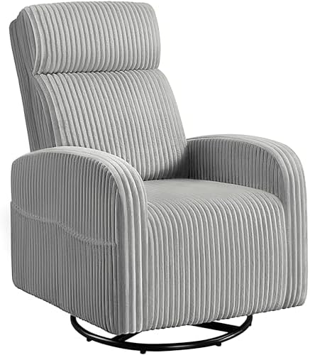 Yaheetech 360° Swivel Glider Chair for Nursery, Rocking Chair Nursing Chair with Side Pockets, Corduroy Glider for Living Room with High Back Light Gray