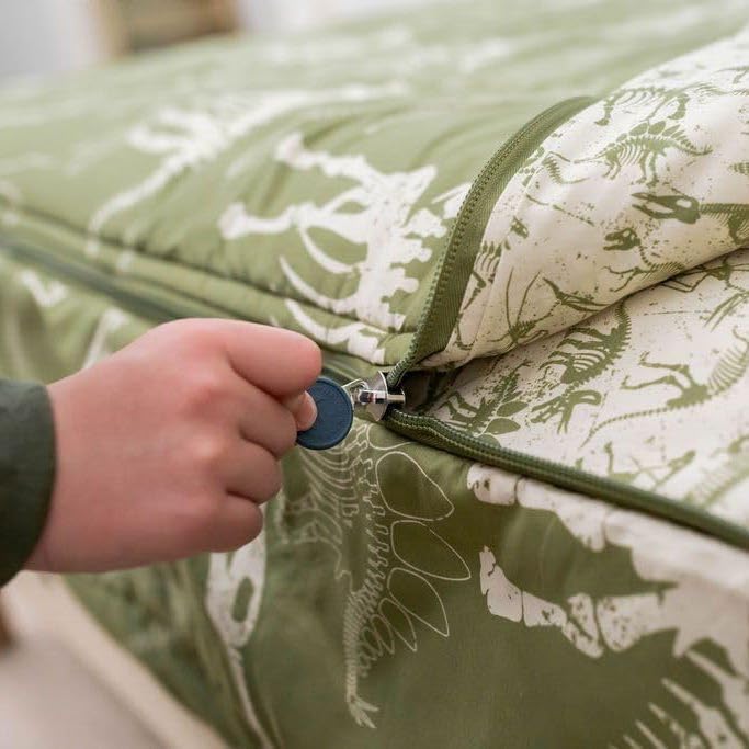 Beddy's Dinosaurs T-rex Theme Boys Durable Zipper Bedding for Kids, Bed in a Bag, Green Sheets and Comforter with Dino Fossils, Includes Pillowcase and Pillow Sham, Easy to Make and Wash