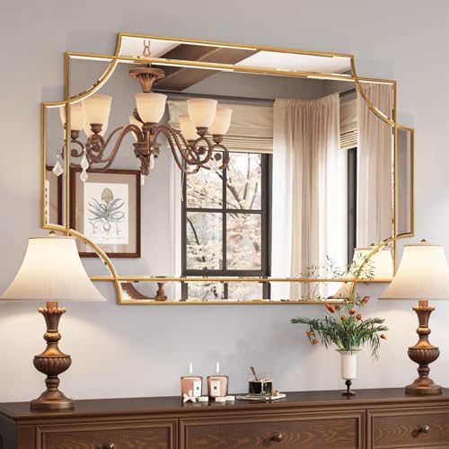 Kelly Miller 32"x48" Large Gold Mirror for Wall, Modern Decorative Mirror Rectangle Wall Vanity Mirror Bevelled Full Length for Bathroom Living Room Bedroom Farmhouse Fireplace Entryway
