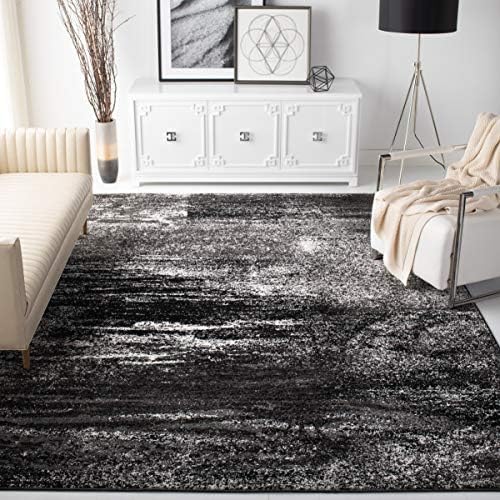 SAFAVIEH Adirondack Collection Area Rug - 10' Square, Silver & Black, Modern Abstract Design, Non-Shedding & Easy Care, Ideal for High Traffic Areas in Living Room, Bedroom (ADR112A)