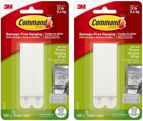 Command Narrow Picture Hanging Strips, White, 8-Sets