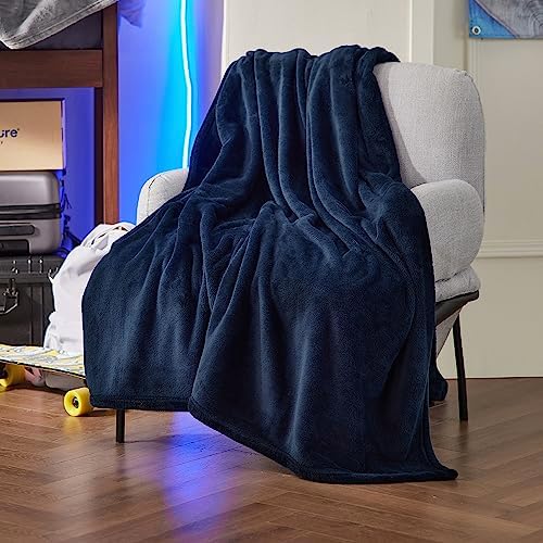 Bedsure Twin XL Fleece Blanket Dorm Bedding - Lightweight Soft Cozy Blankets for Bed, Sofa, Couch, Travel, Camping, Navy, 66"x90"