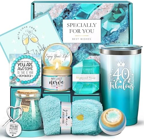 40th Birthday Gifts for Women, 40th Birthday Gifts for Her Mom Sister Friend Wife Coworke, 40 Fabulous Tumbler Gift Baskets for 40 Year Old Women, Unique 40 Birthday Gifts Ideas