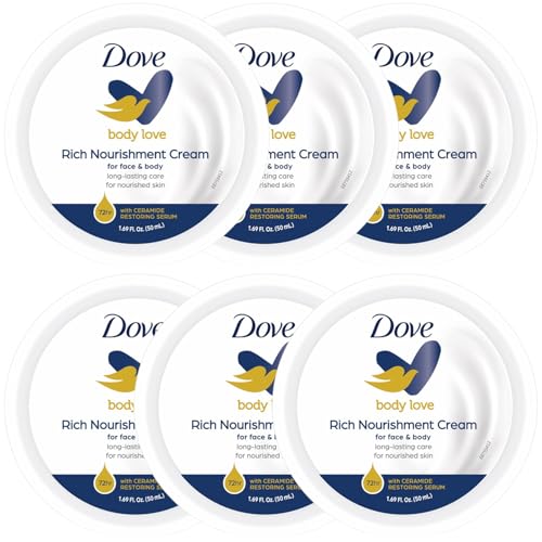 Dove Rich Nourishment Body Cream 6-Pack – 48H Moisturizing Cream for Extremely Dry Skin, Travel-Size, 1.69 Fl Oz Ea
