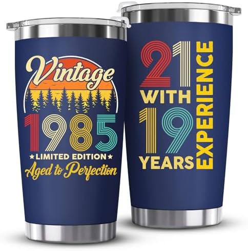 ZAGKOO 40th Birthday Gifts Men, Women - 1985 40th Birthday Decorations - 40 Year Old Gifts for Men, Cool Vintage, Funny Turning 40 Ideas for Dad, Husband, Mom, Wife - 20oz Navy Tumbler Cup Gift Box