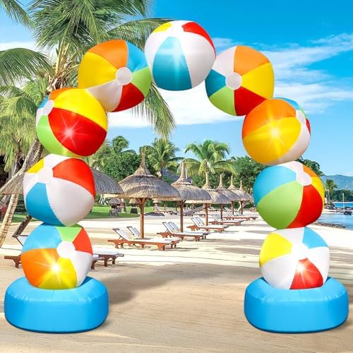 8FT Summer Inflatable Beach Ball Arch Blow-up Inflatable Arch with 5 LED Lights for Summer Inflatables Outdoor Decorations Pool Party Favors for Beach Party Decor Tropical Yard Lawn Garden Supplies