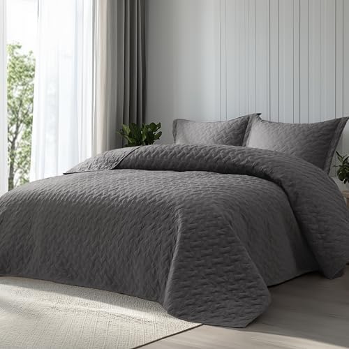 Bedsure Quilts California King Size - Lightweight Bedspreads Cal King Size with Basket Weave Pattern, Soft Quilt Bedding Set, Grey Comforter Set Coverlet for All Seasons with 2 Pillow Shams