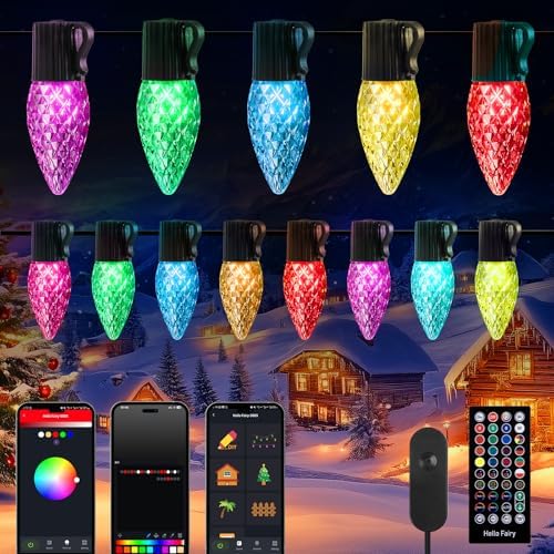 Brightown C9 LED Christmas Lights Outdoor, 150LED RGB Smart Christmas Tree Lights Music Sync DIY APP Controlled, Waterproof Connectable C9 String Lights for House Indoor Patio Xmas Decoration