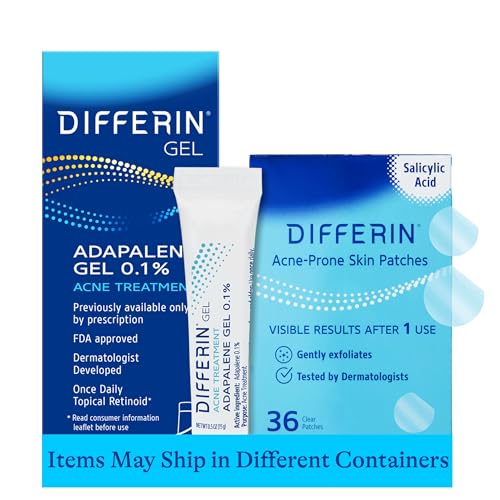 Differin Acne Treatment Gel and Differin Patches Set: 36 Power Patches, 18 large and 18 small patches for acne-prone skin and A30 day retinoid treatment with 0.1% Adapalene, Mother's Day Gifts