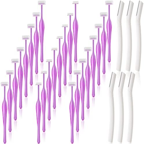 ANCIRS 30 Pack Eyebrow Trimmer Razors for Women Makeup, Facial T Shape Shaver Tool for Eye Brow, Stainless Steel Eyebrow Trimming Kit for Girls- 24 Purple & 6 White