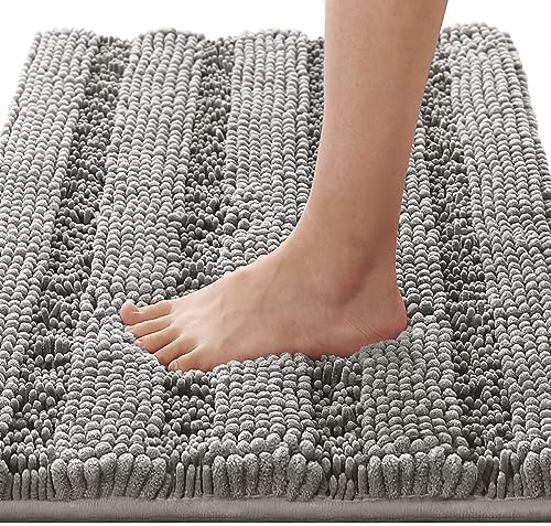 H.VERSAILTEX Bathroom Rugs Bath Rugs for Bathroom Non Slip Bath Mats Extra Thick Chenille Striped Rug 17" x 24" Absorbent Soft Shaggy Washable Dry Fast Bath Mats for Bath Room Floor - Dove