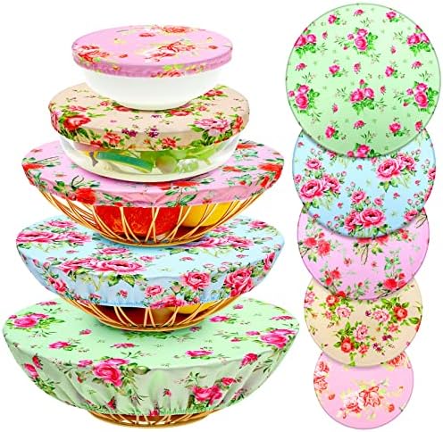 Patelai 10 Pcs Bowl Covers Reusable in 5 Size Stretch Cloth Fabric Elastic Food Storage Bowl Covers Bread Sourdough Lids for Proofing Food Fruits Leftover(Floral Style)