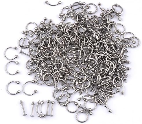 IPINK Piercing Kit 14G-16G Rainbow Surgical Steel Body Piercing Belly Button,Tongue, Eyebrow, Nipple, Lip, Nose, Chi Gauge