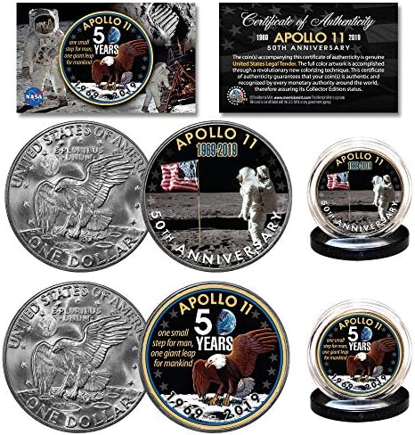 Apollo 11 50th Anniversary Man on Moon Genuine Eisenhower Dollar NASA 2-Coin Set