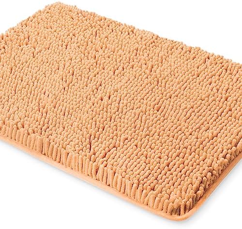 Yeaban Peach Bathroom Rugs โ Thick Chenille Bath Mats | Absorbent and Washable Bath Rug Non-Slip, Plush and Soft Rugs for Bathroom Floor, Shower, Sink - 26" x 44"