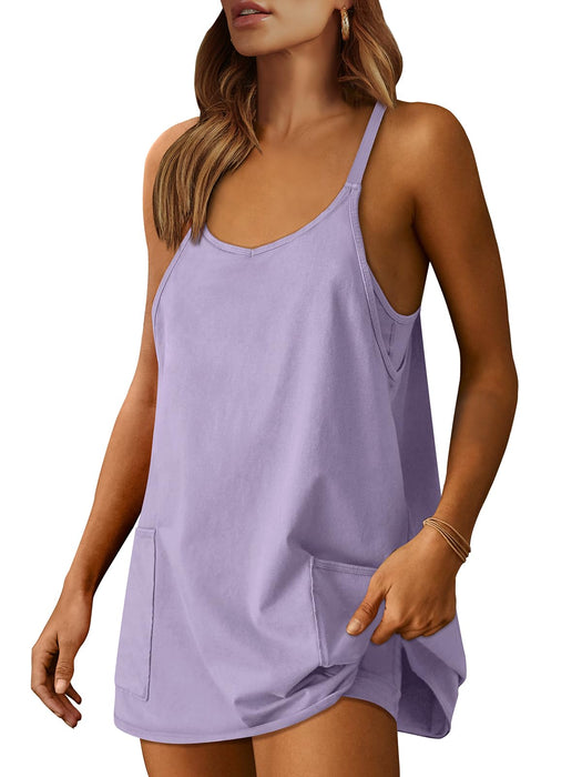 ANRABESS Women Athletic Dress Summer Tennis Workout Active Sports Mini Romper Dress Built in Shorts Travel Vacation Clothes Light Purple Small
