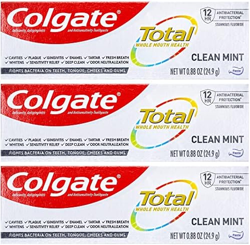 Colgate Total Toothpaste, Clean Mint, Travel Size 0.88 oz (24.9g) - Pack of 3