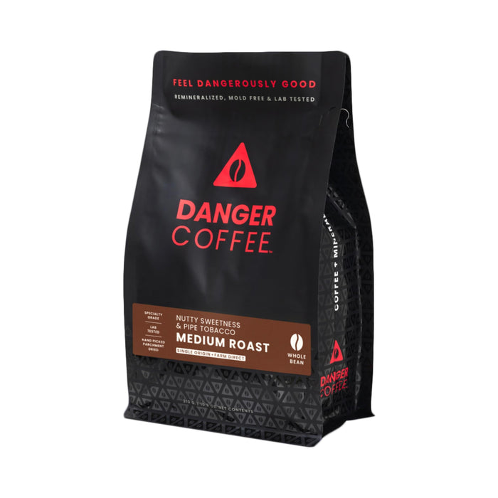Danger Coffee by Dave Asprey, Remineralized, Mold Free & Lab Tested Whole Bean Coffee, Medium Roast, 10.9 Ounce