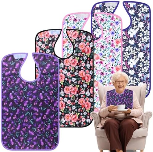 Adult Bibs - 3 Pcs Washable Clothing Protector with Crumb Catcher, Reusable Waterproof Large Feeding Adult Bib