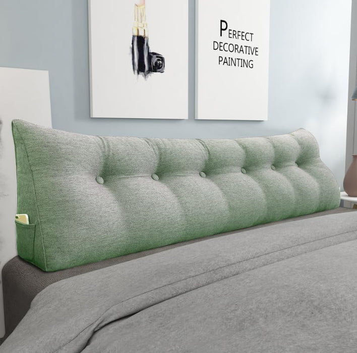14 lbs Thickened Headboard Pillow Wedge Pillow Headboard Reading Pillow Bed for Backrest Reading Triangular Pillow with Side Pocket for Sitting in Bed Cotton Linen Green King