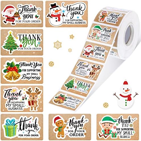 Patelai 1000 Pcs Christmas Thank You for Your Order Stickers 1.6 x 1 Inch Adhesive Tags Christmas Labels Thank You Labels Stickers Cute Business Envelopes Stickers for Business Shop Wrapping Supplies