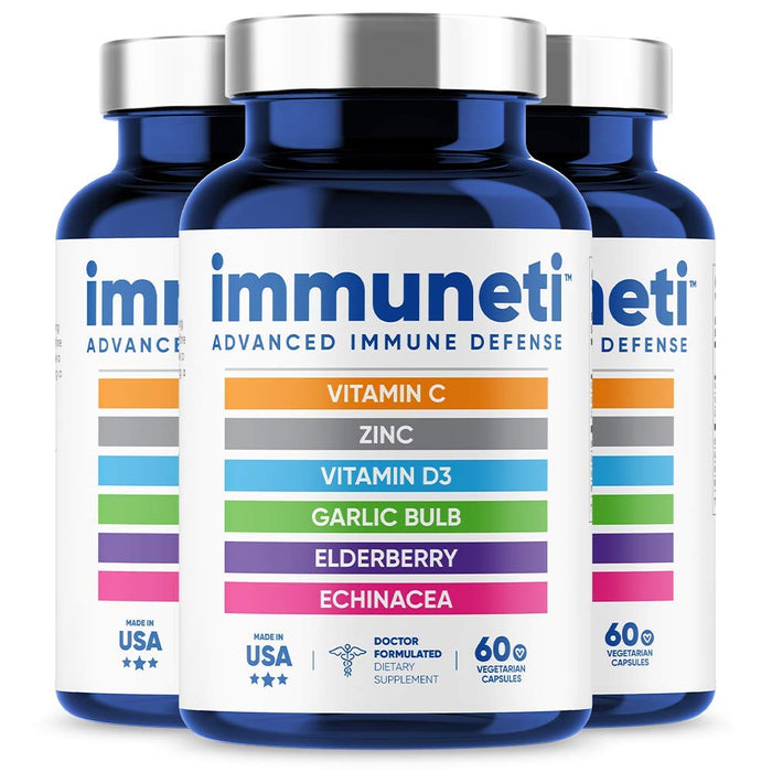 Immuneti - Advanced Immune Defense, 6-in-1 Powerful Blend of Vitamin C, Vitamin D3, Zinc, Elderberries, Garlic Bulb, Echinacea - 3 Pack - Supports Overall Health