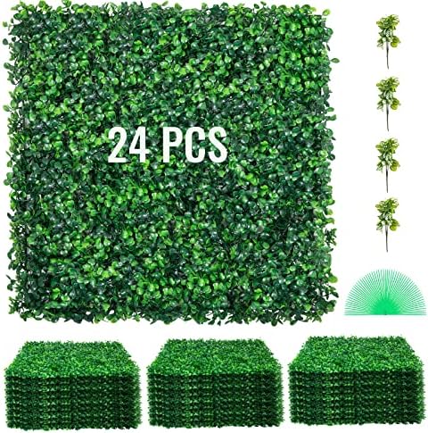 VEVOR 24PCS 20"x20" Artificial Boxwood Panels,Boxwood Hedge Wall Panels,Artificial Grass Backdrop Wall 1.6", Privacy Hedge Screen UV Protected for Outdoor Indoor Garden Fence Backyard