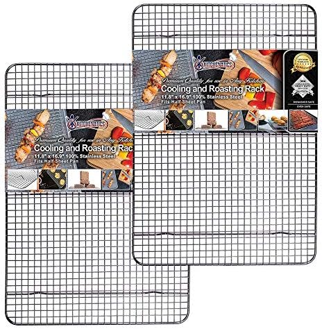 KITCHENATICS Heavy Duty Half Sheet Cooling Racks, Rust Resistant Stainless Steel Baking Racks, Wire Racks Fit Half Sheet Pan, Bacon Grill Rack for Oven, Cookie Cooling Racks 11.8" x 16.9" IN, Set of 2