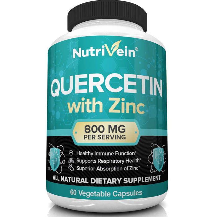 Nutrivein Quercetin 800mg with Zinc - Plant Pigment Flavonoid - Immune System Booster - 30 Day Supply (60 Capsules, 2 Daily)GET 20% OFF STOREWIDE!