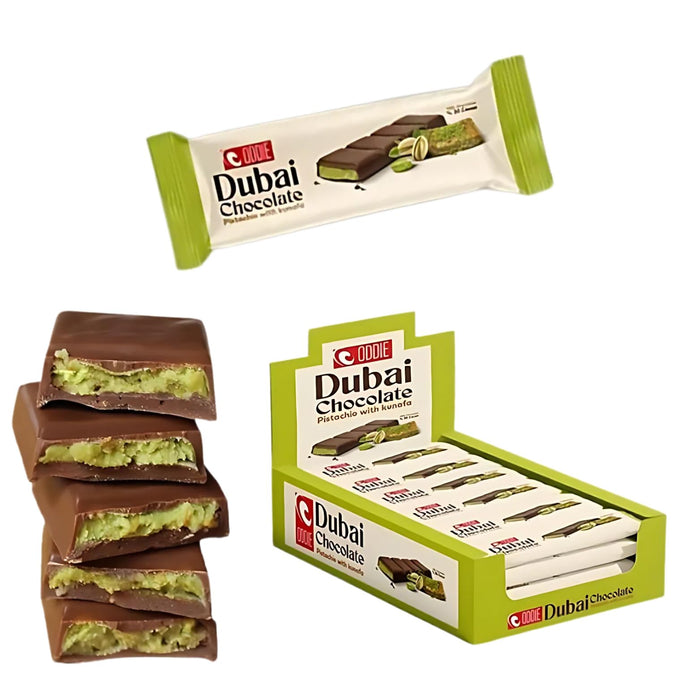 Dubai Chocolate Bars – Pack of 24 (27g Each, 1.43 lbs Total) | Milk Chocolate with Pistachio & Kunafa Filling | Freshly Made