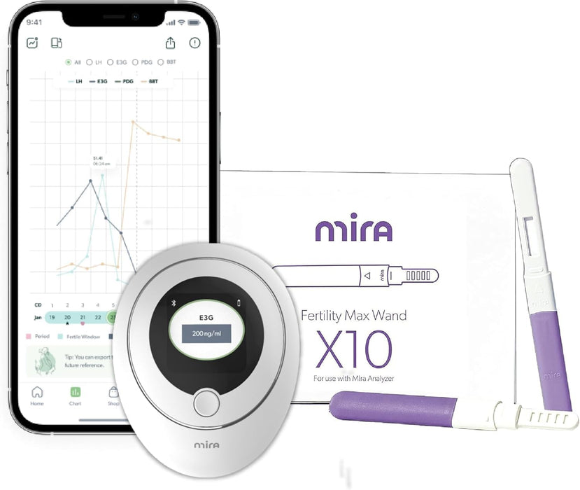 Mira Max Fertility Monitor & Ovulation Test Kit for Women, Track LH, PdG, E3G Hormone Levels, Digital Fertility Tracker + 10 Ovulation Test Strips, Monitor and Detect Ovulation at-Home with Mira App